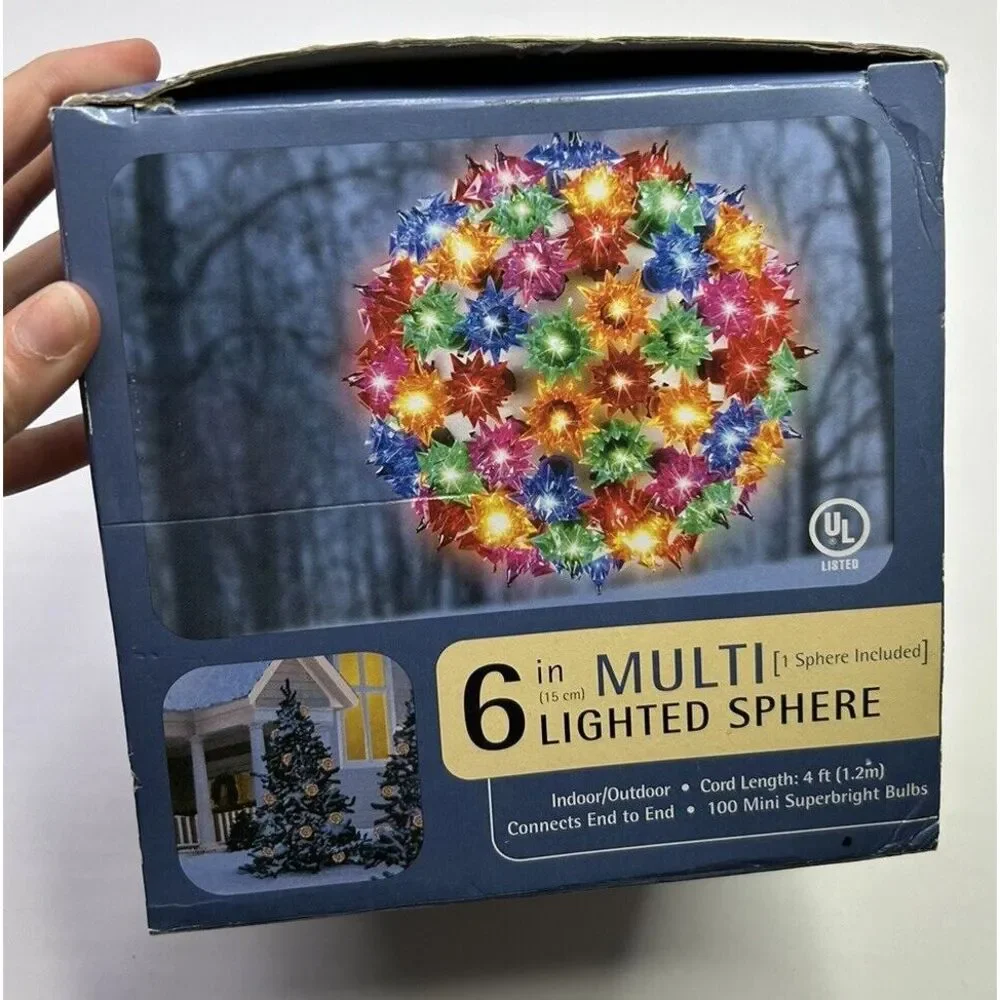 Hanging Christmas Light Sphere Multi-colored 100 Lights Indoor + Outdoor Works